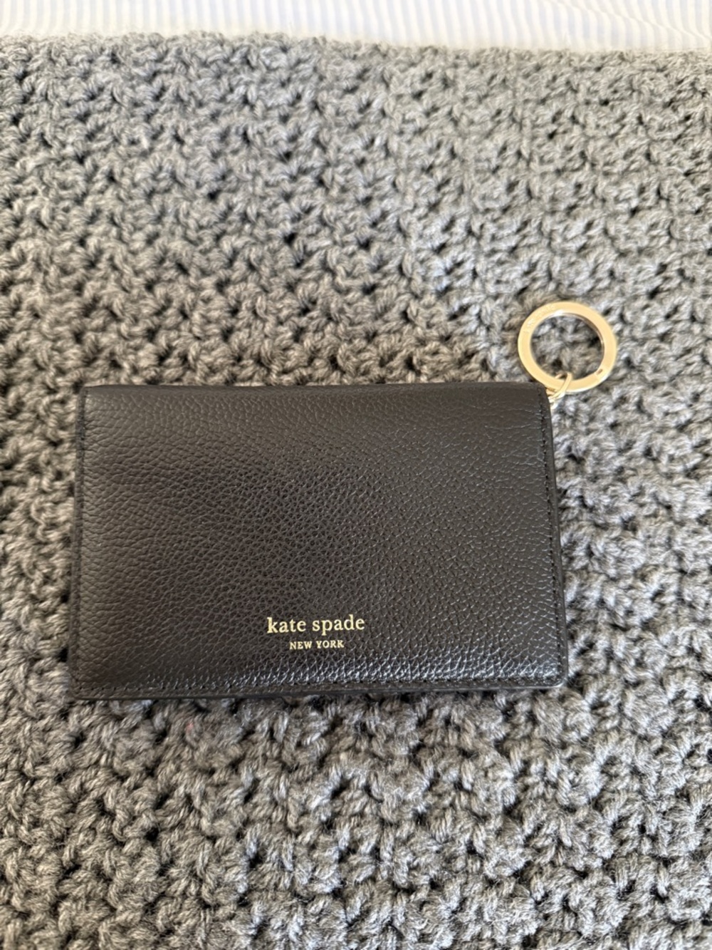 kate spade black leather small wallet with keyring